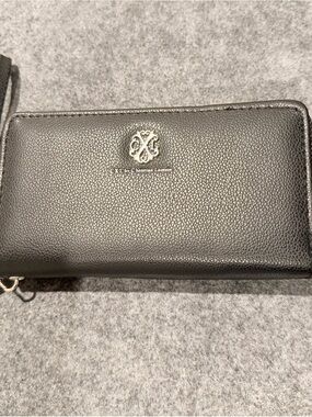 Christian Lacroix Black Pebbled Zip Wallet with Signature Emblem